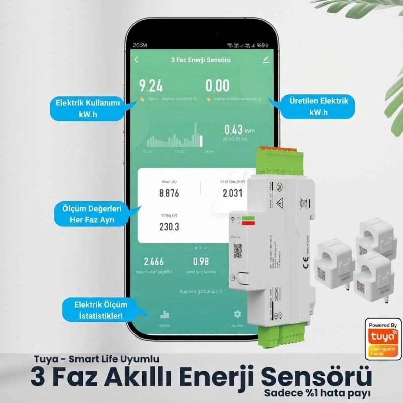 Wifi Akıllı Enerji ölçer (Kwh Sayaç) 120A