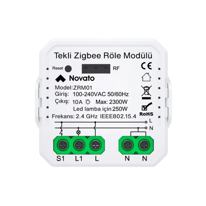 Zigbee Tek Çıkışlı Röle 10A